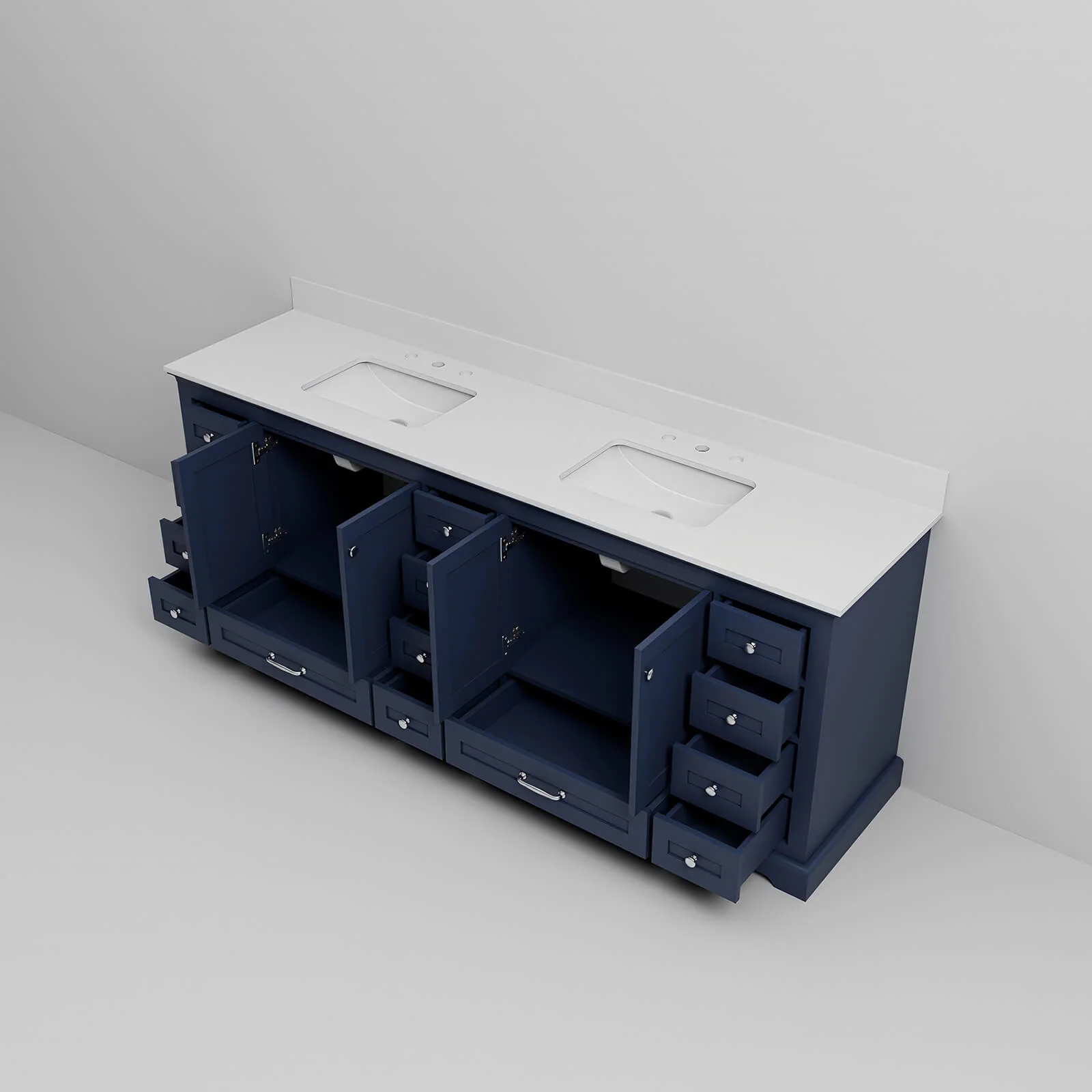 84" Blue Double Vanity with White Quartz Countertop - Image 9