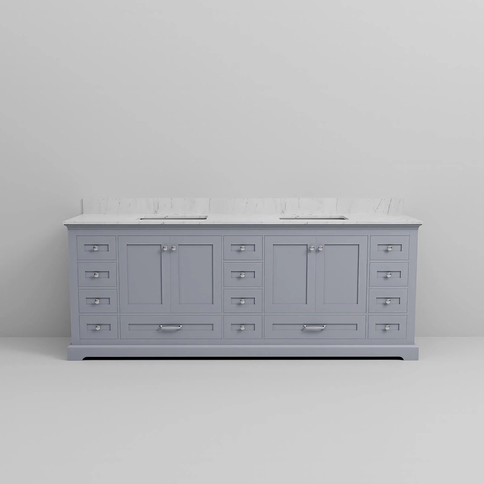 84" Gray Double Vanity with Carrara Marble Countertop - Image 4