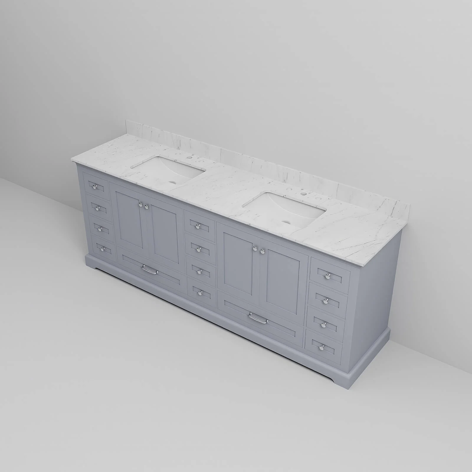 84" Gray Double Vanity with Carrara Marble Countertop - Image 5