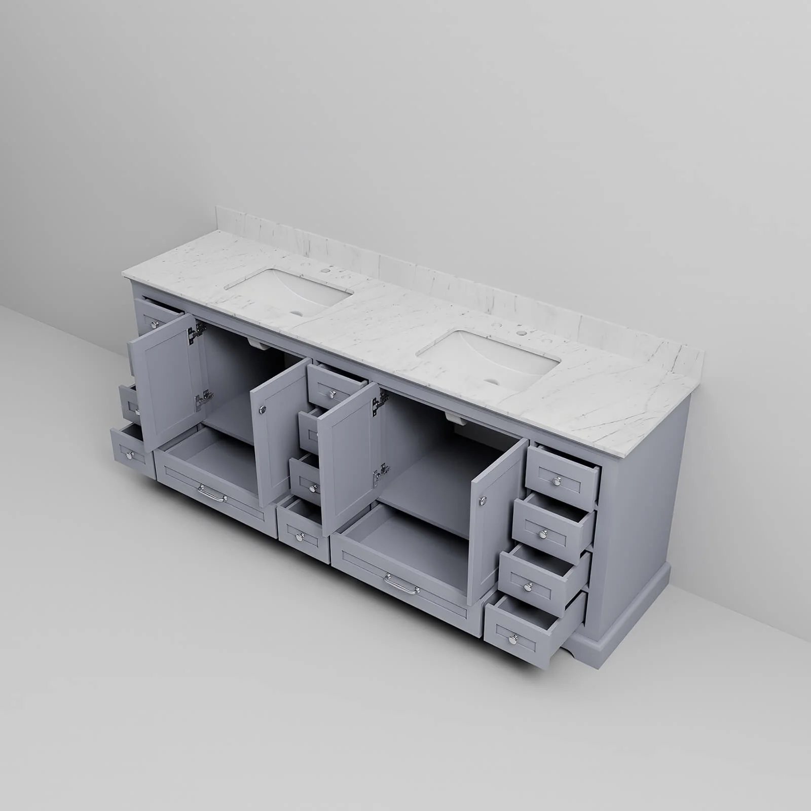 84" Gray Double Vanity with Carrara Marble Countertop - Image 6