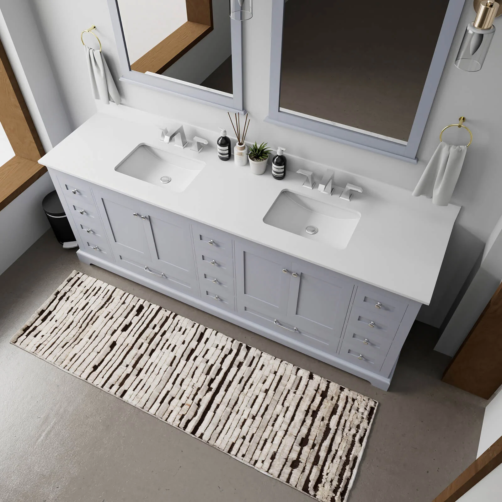 84" Gray Double Vanity with White Quartz Countertop - Image 3