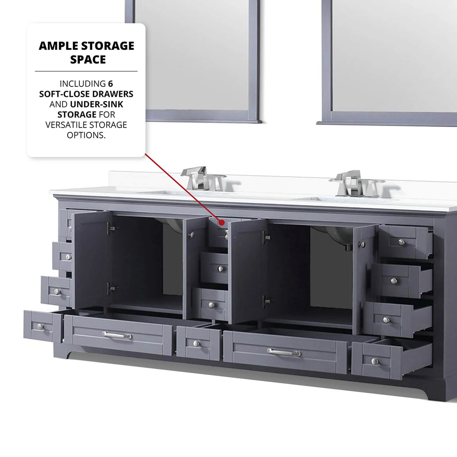 84" Gray Double Vanity with White Quartz Countertop - Image 6