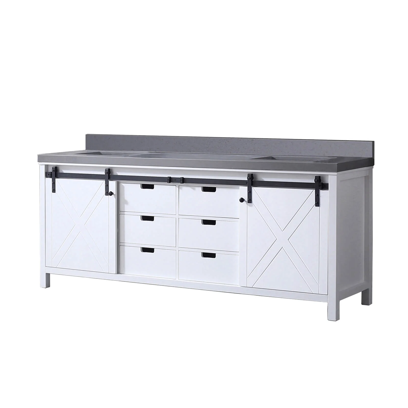 84" Sliding Barn Door Bathroom Vanity with Gray Quartz Top - Image 3