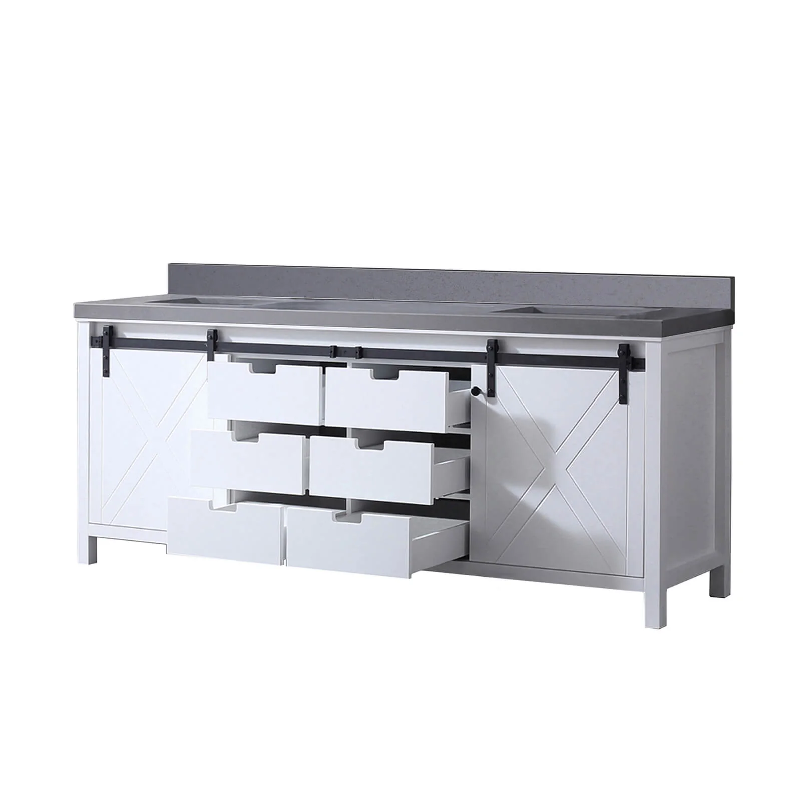 84" Sliding Barn Door Bathroom Vanity with Gray Quartz Top - Image 4