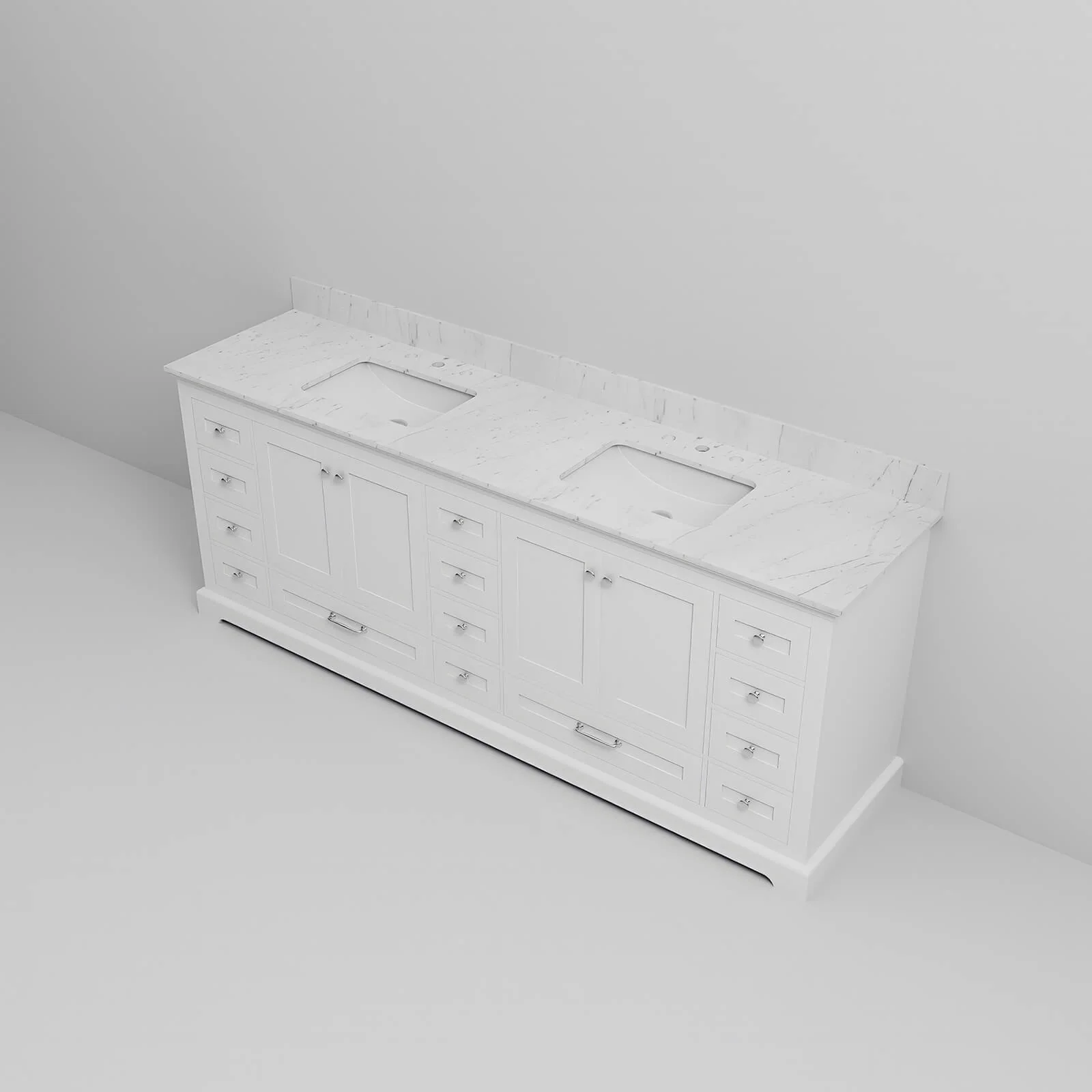 84" White Double Vanity with Carrara Marble Countertop - Image 6