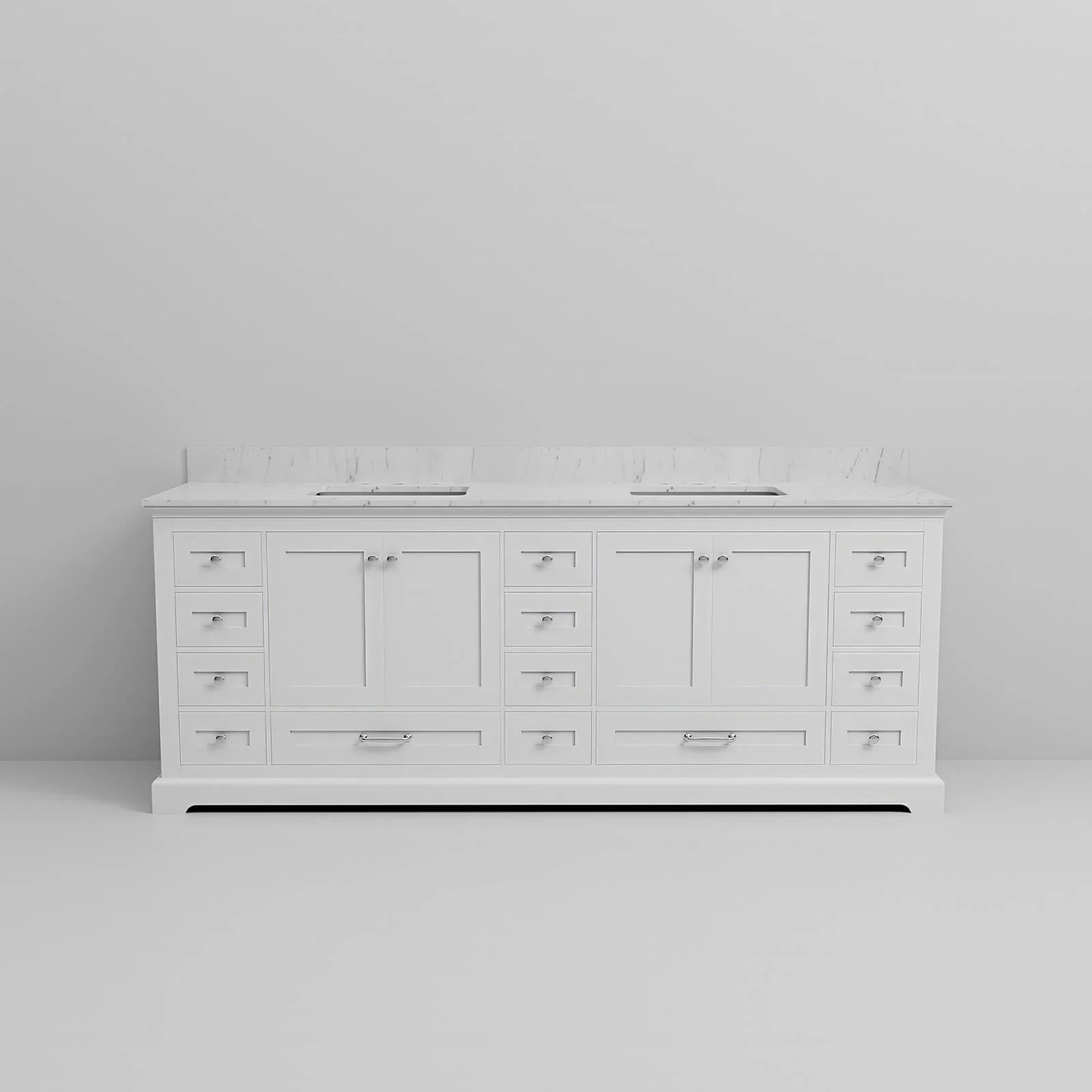 84" White Double Vanity with Carrara Marble Countertop - Image 8