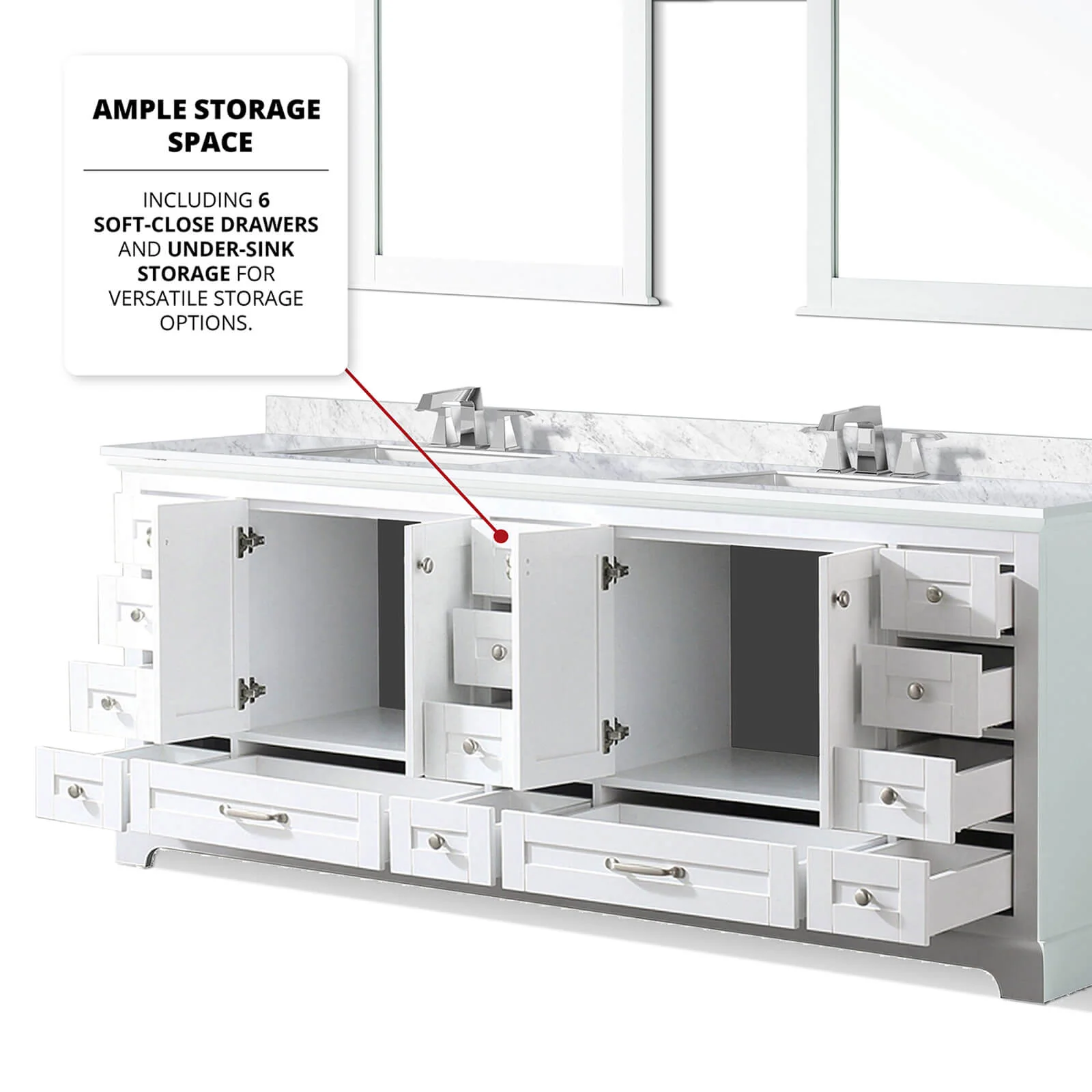 84" White Double Vanity with Carrara Marble Countertop - Image 9