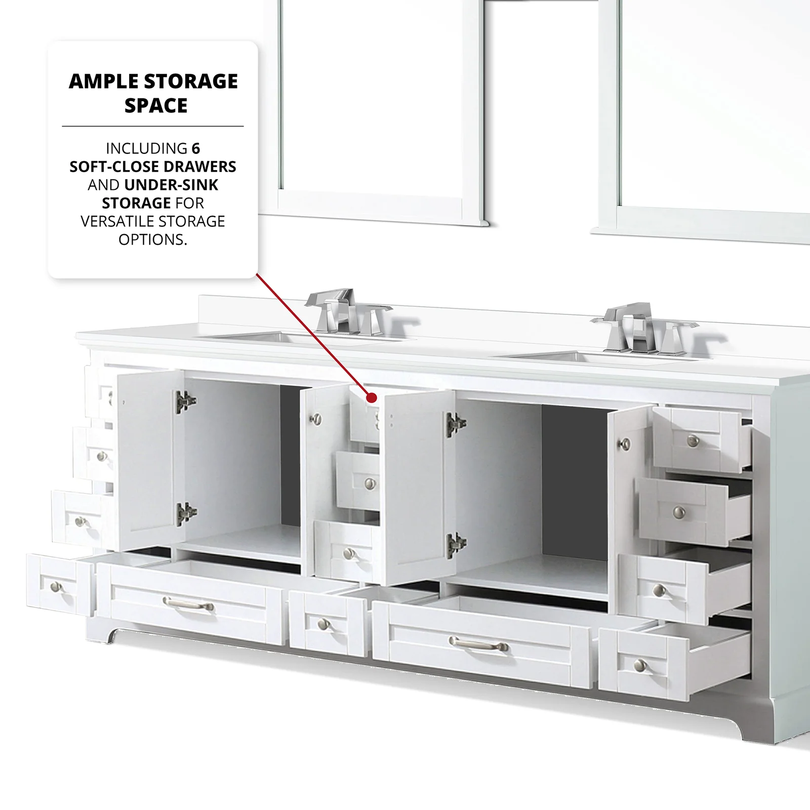 84" White Double Vanity with Cultured Marble Countertop - Image 6