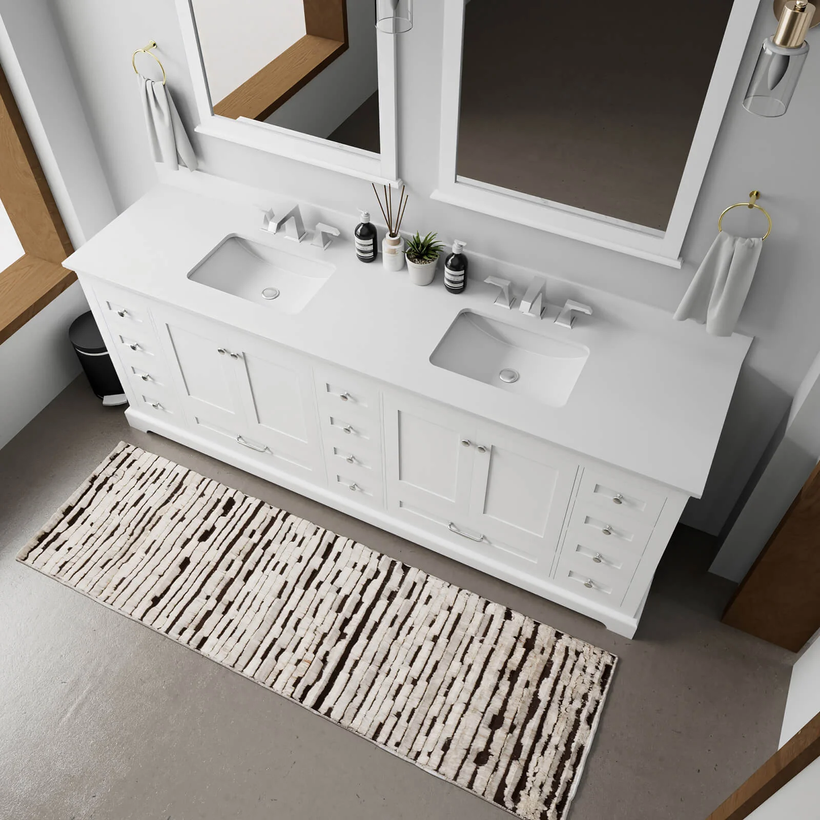 84" White Double Vanity with White Quartz Countertop - Image 3