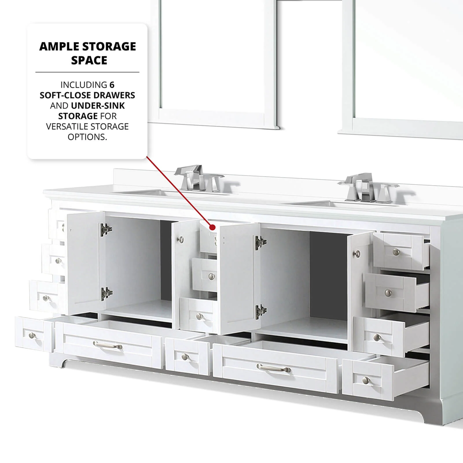 84" White Double Vanity with White Quartz Countertop - Image 6