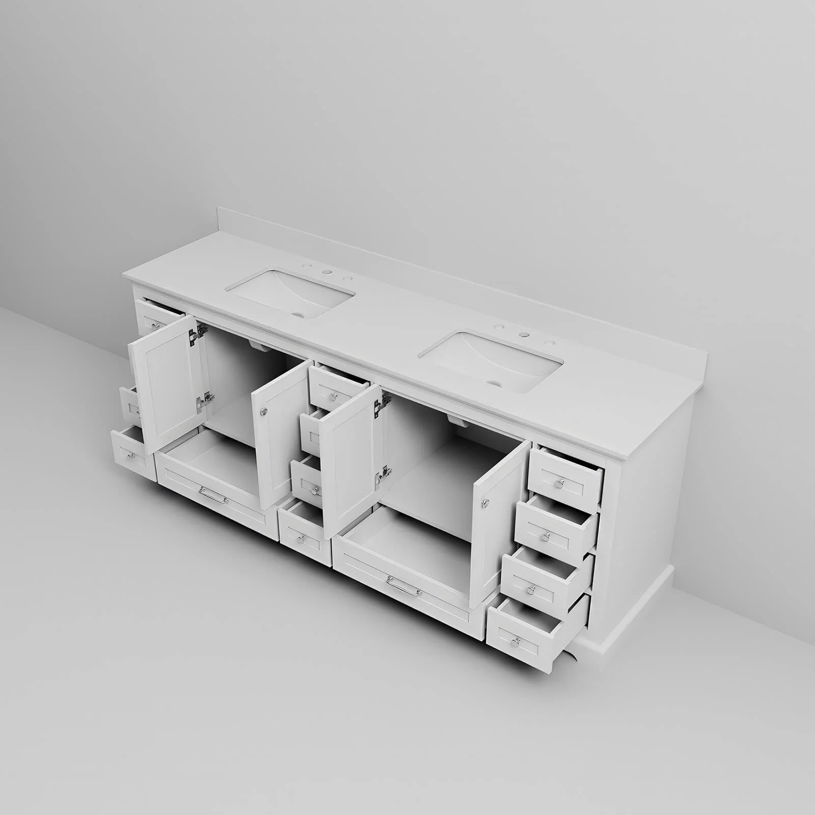 84" White Double Vanity with White Quartz Countertop - Image 9