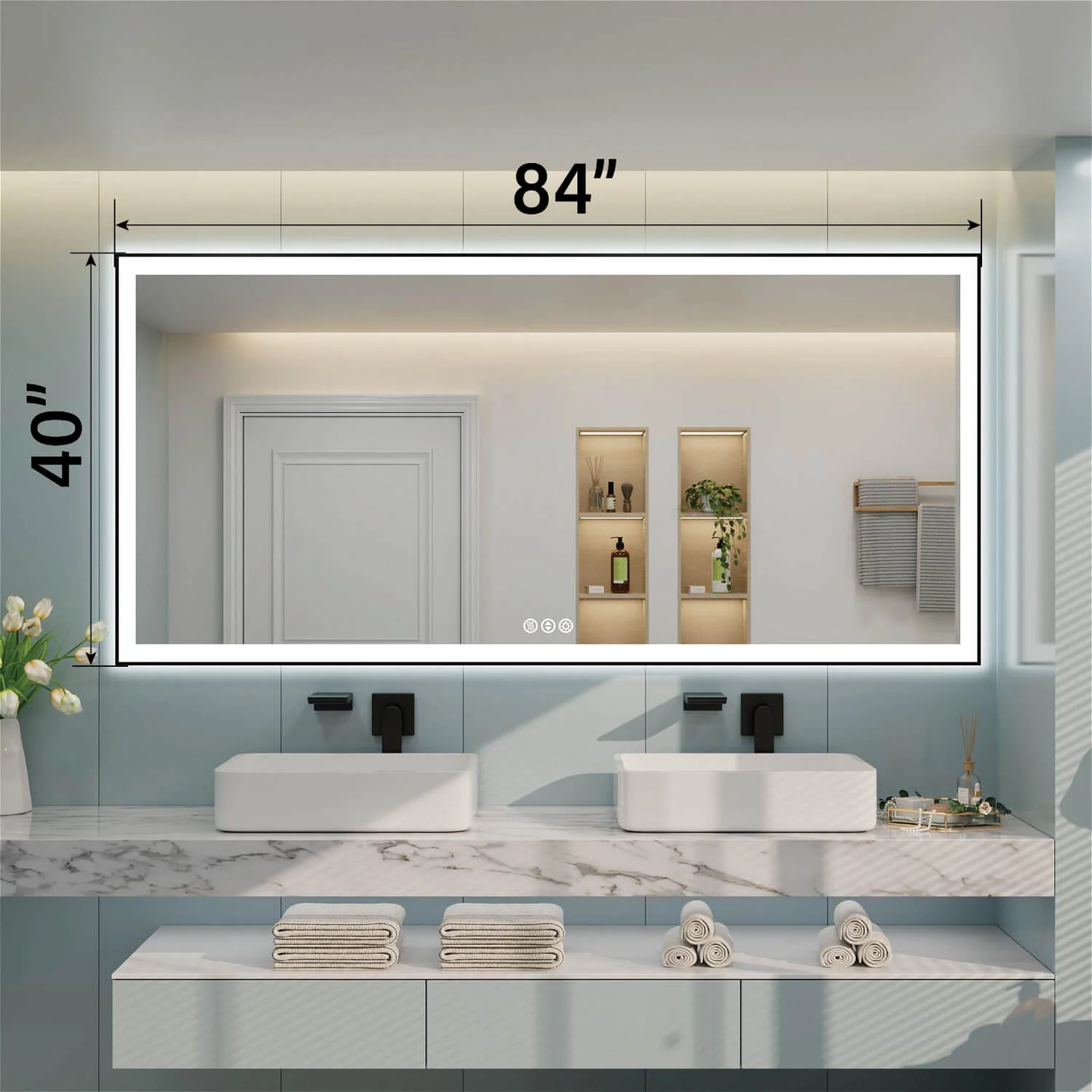 84"x40" LED Bathroom Mirror Anti-Fog Dimmable ETL Shatterproof Glass - Image 4