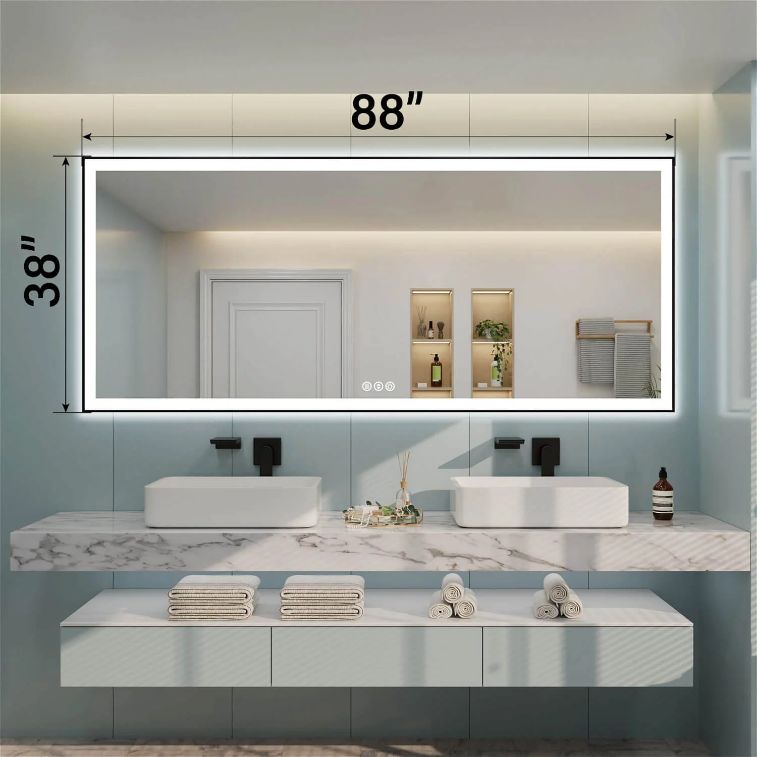 88"x38" LED Bathroom Mirror Anti-Fog Dimmable ETL Shatterproof Glass - Image 4