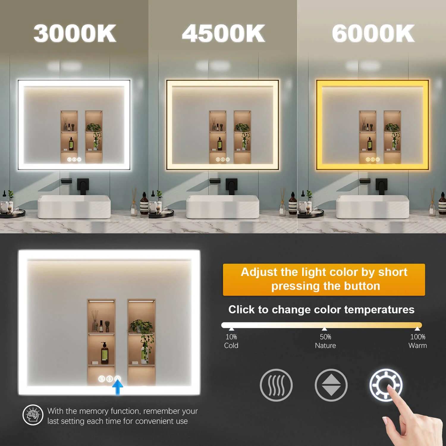 84"x40" LED Bathroom Mirror Anti-Fog Dimmable ETL Shatterproof Glass - Image 6