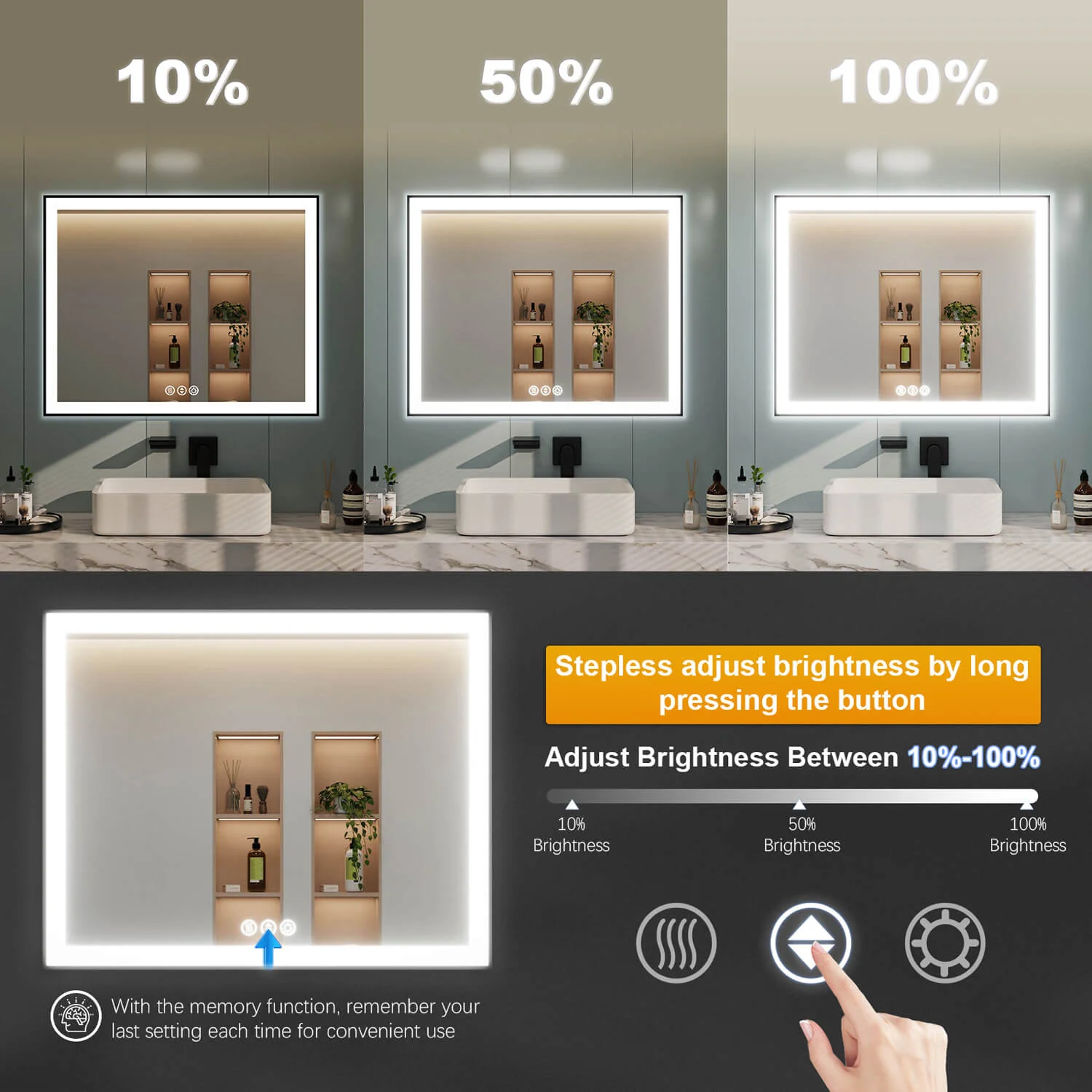 84"x40" LED Bathroom Mirror Anti-Fog Dimmable ETL Shatterproof Glass - Image 7