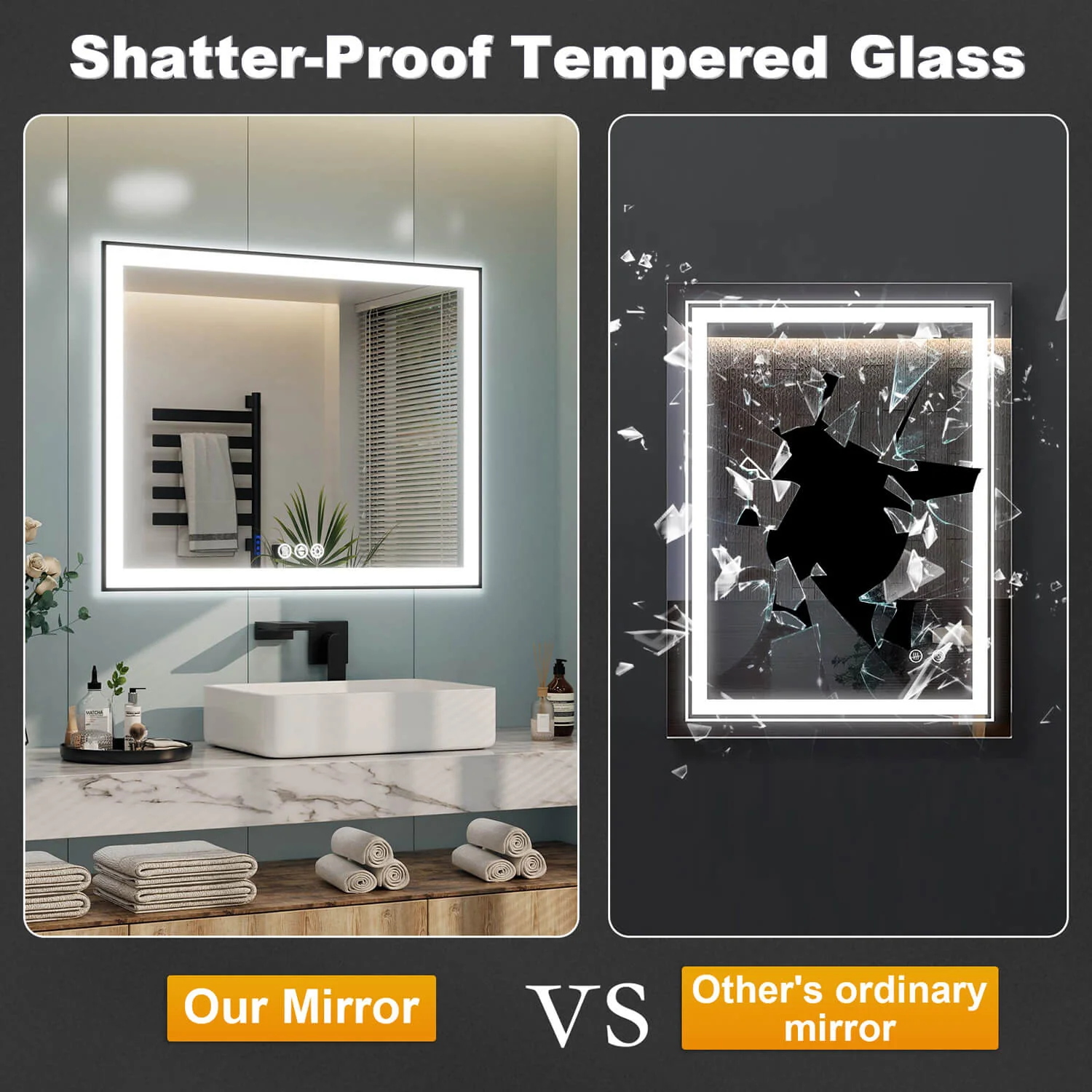 84"x40" LED Bathroom Mirror Anti-Fog Dimmable ETL Shatterproof Glass - Image 8