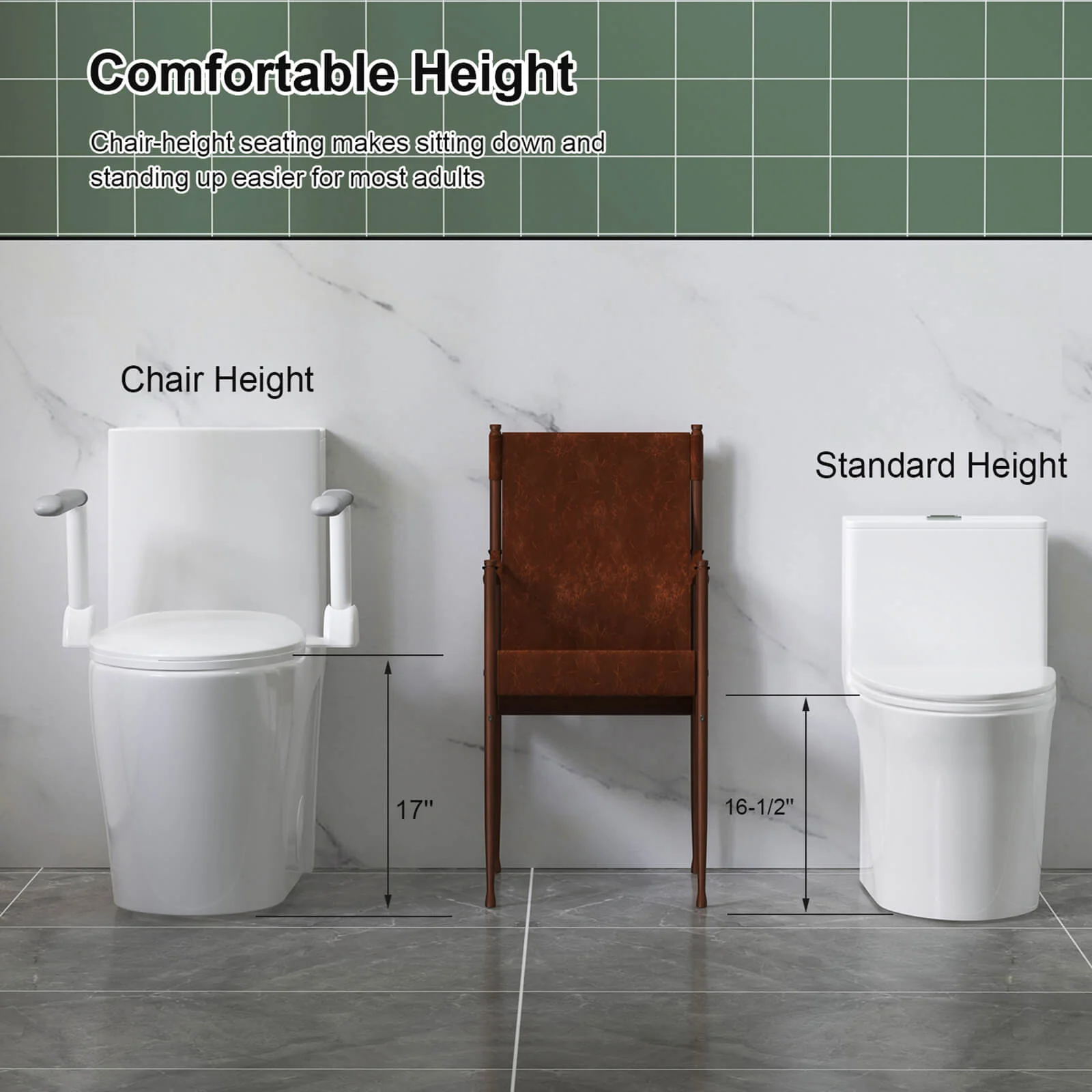 ADA Height Toilet with Anti-Slip Grab Bars - Image 3