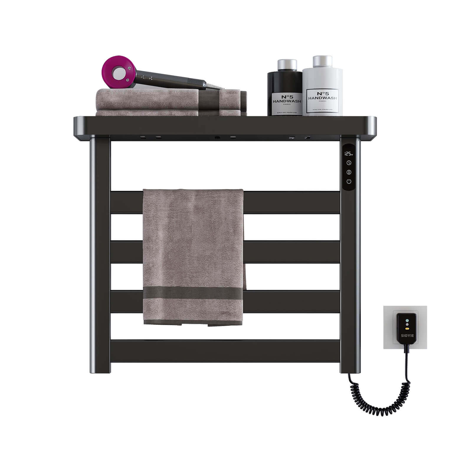 Black Plug-In Heated Towel Rack - Image 10