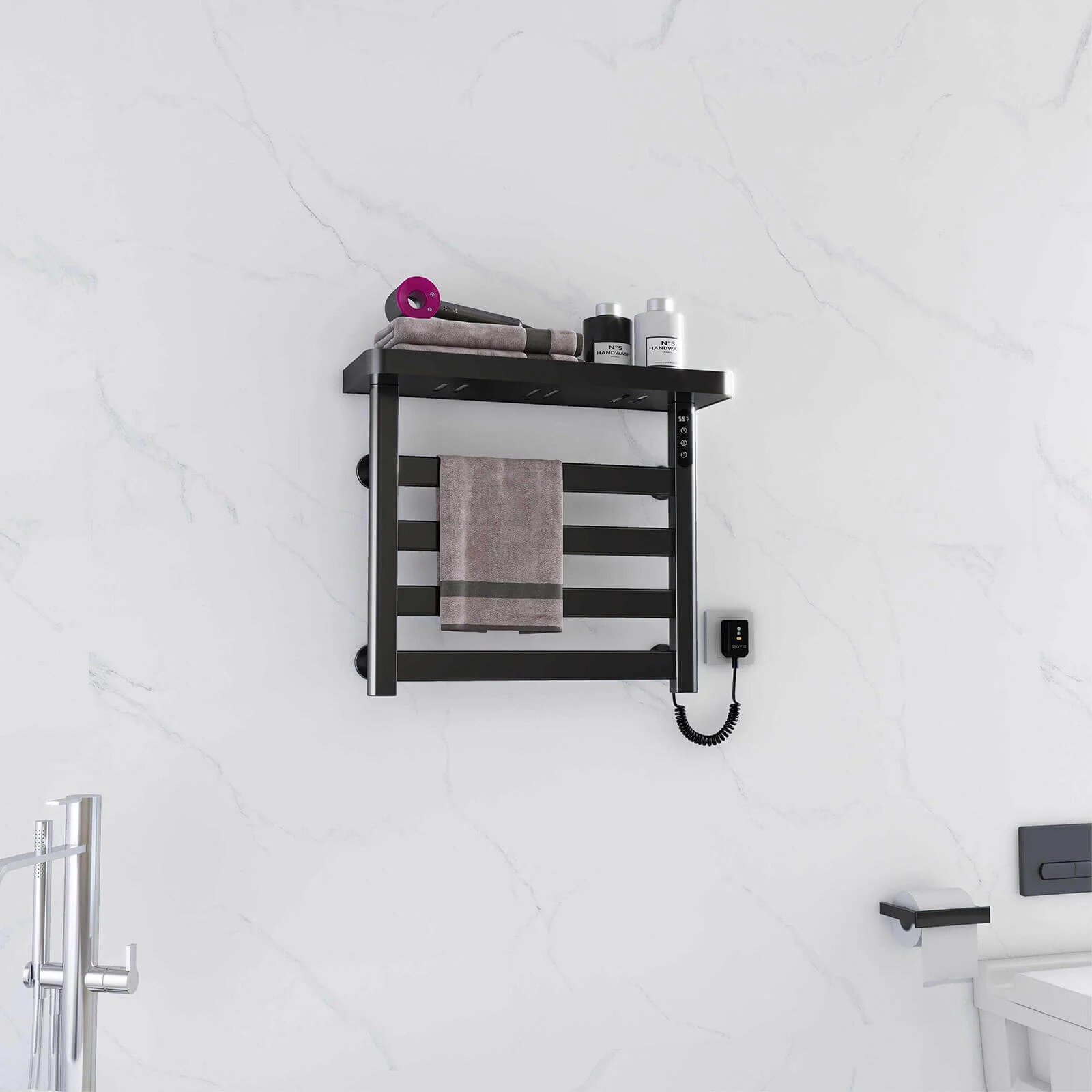 Black Plug-In Heated Towel Rack - Image 3