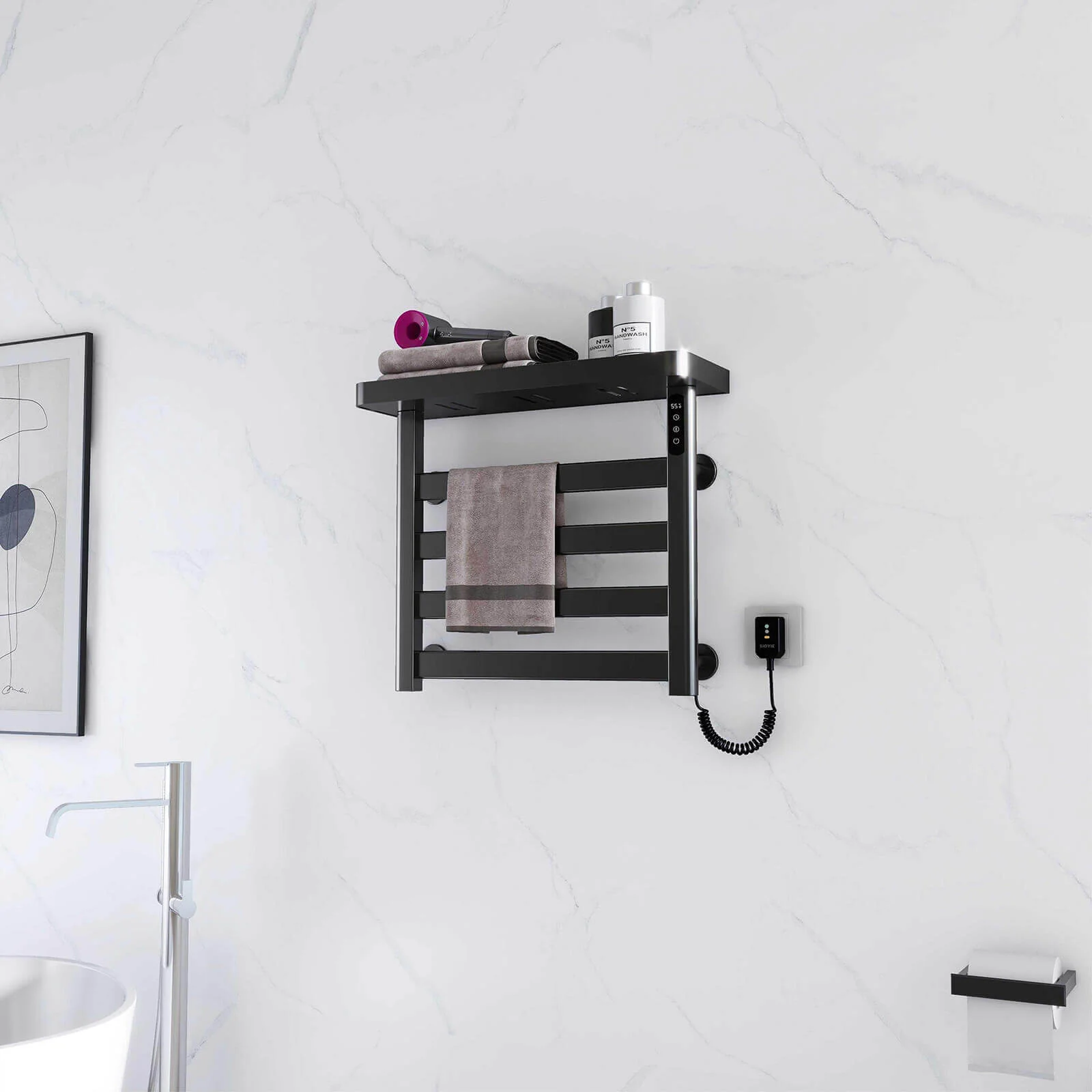 Black Plug-In Heated Towel Rack - Image 4
