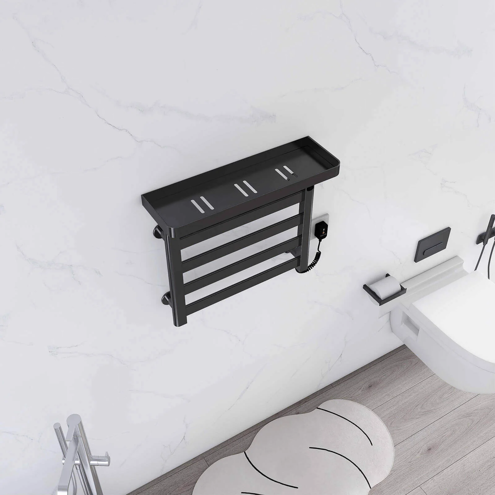 Black Plug-In Heated Towel Rack - Image 5