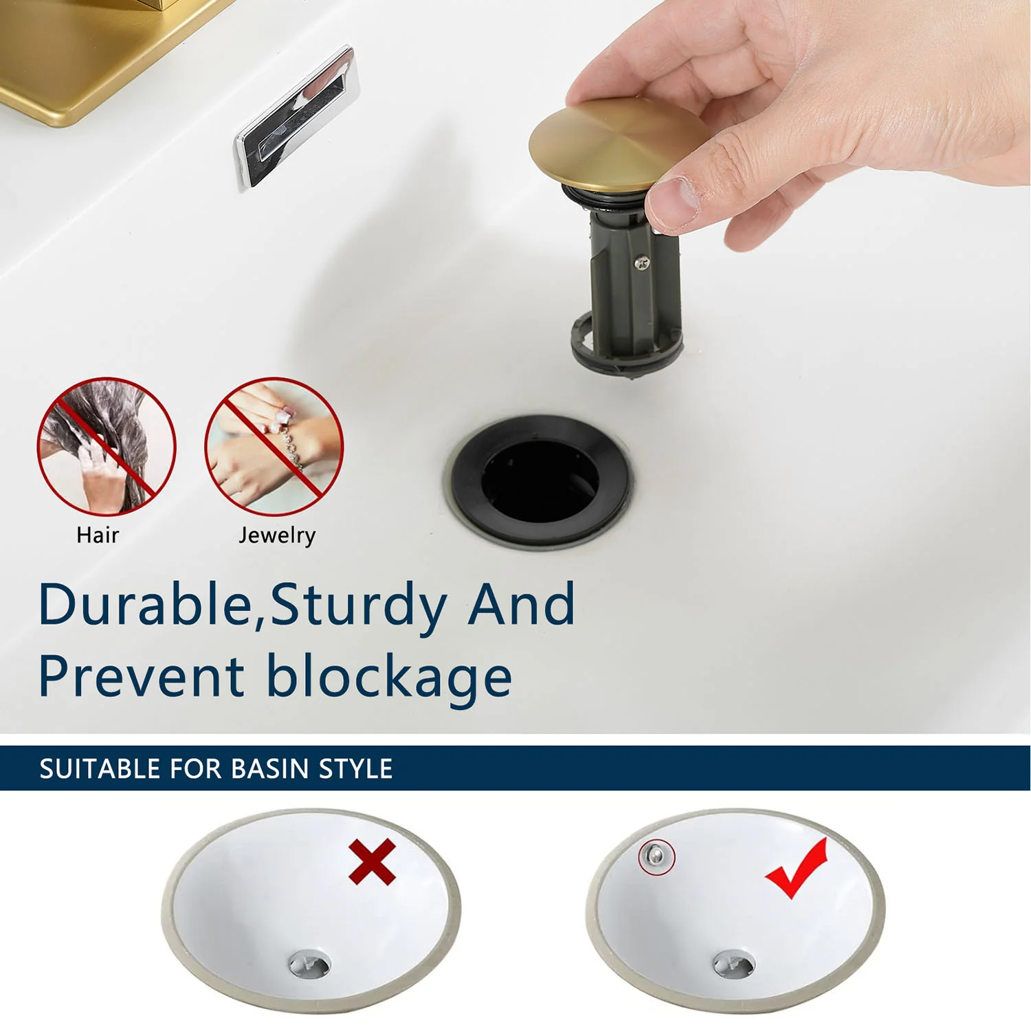 Brushed Gold Single Handle Waterfall Bathroom Faucet with Pop Up Drain and Deck Plate - Image 4