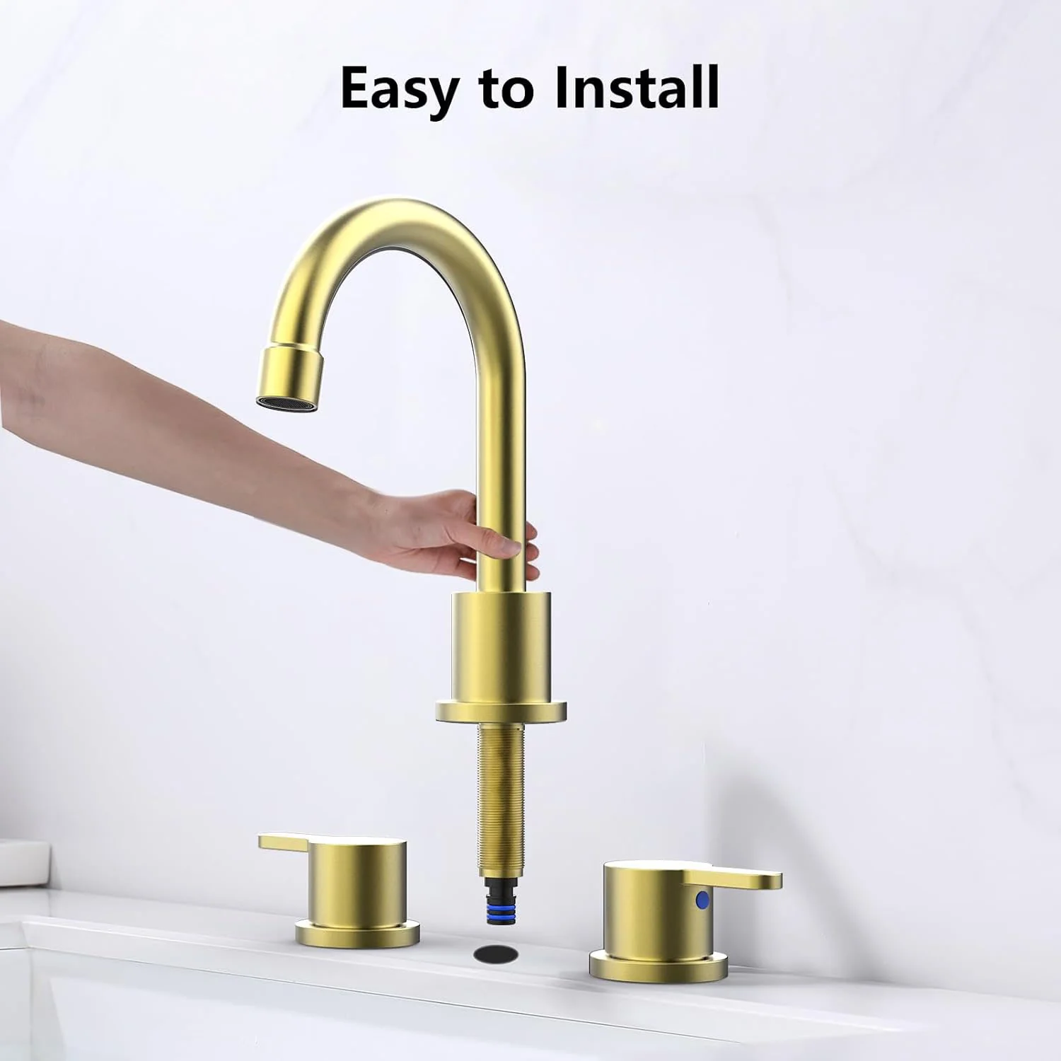 Brushed Gold 8 Inch Widespread Bathroom Sink Faucet with Pop Up Drain Assembly - Image 5