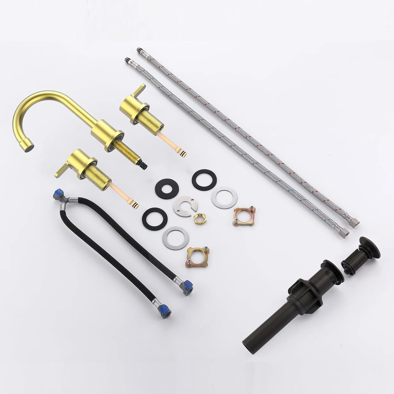 Brushed Gold 8 Inch Widespread Bathroom Sink Faucet with Pop Up Drain Assembly - Image 7