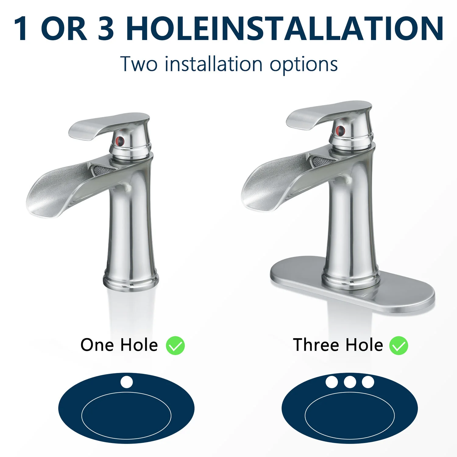 Brushed Nickel Single Handle Waterfall Bathroom Faucet with Pop Up Drain and Deck Plate - Image 5