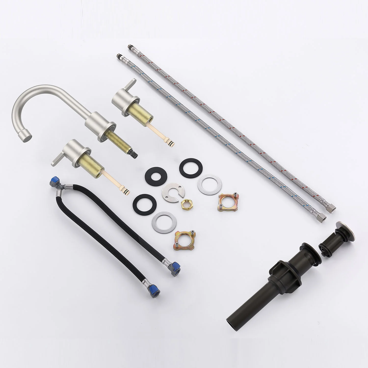 Brushed Nickel 8 Inch Widespread Bathroom Sink Faucet with Pop Up Drain Assembly - Image 6