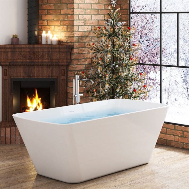 Mokleba 67'' Lucite Acrylic Bathtub Trapezoidal Shape Freestanding Soaking Tub Glossy White - Image 3