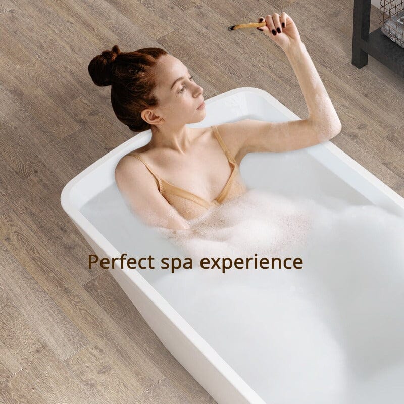 Mokleba 67'' Lucite Acrylic Bathtub Trapezoidal Shape Freestanding Soaking Tub Glossy White - Image 5