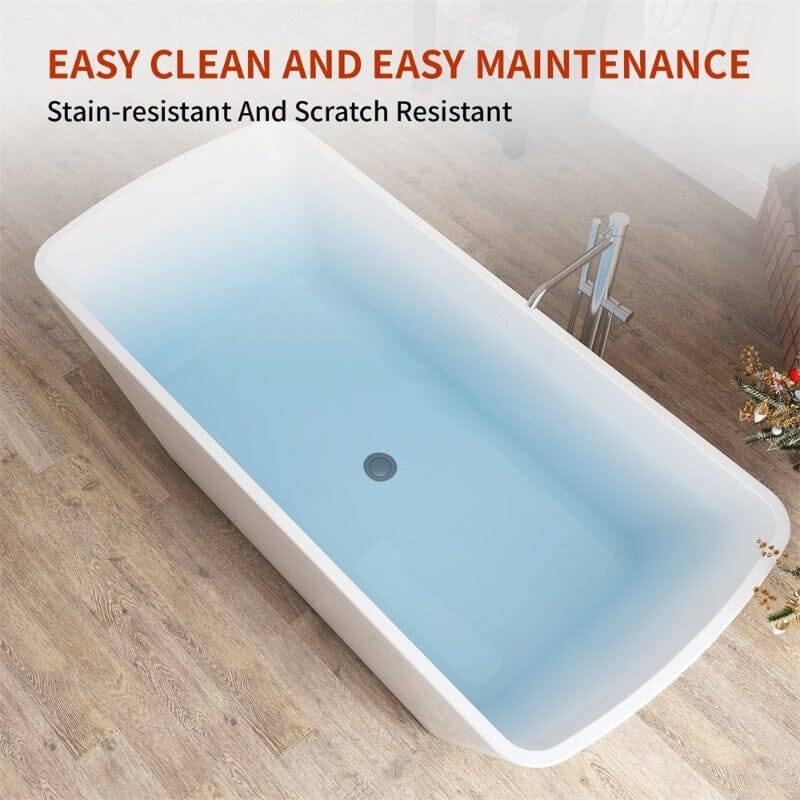 Mokleba 67'' Lucite Acrylic Bathtub Trapezoidal Shape Freestanding Soaking Tub Glossy White - Image 7