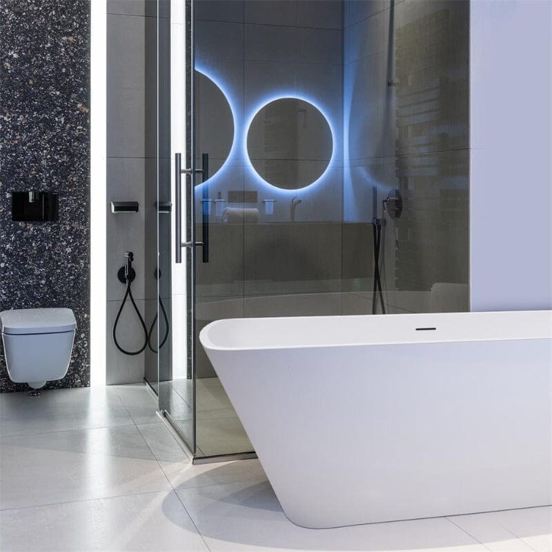 Mokleba 67'' Lucite Acrylic Bathtub Trapezoidal Shape Freestanding Soaking Tub Glossy White - Image 8