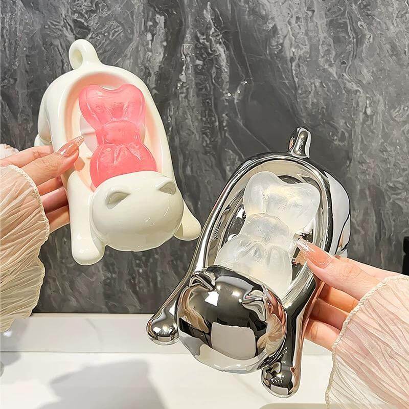 Cat Design Soap Dish Holder with Drainage Holes for Bathroom Decor - Image 3