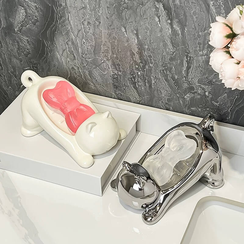 Cat Design Soap Dish Holder with Drainage Holes for Bathroom Decor - Image 4