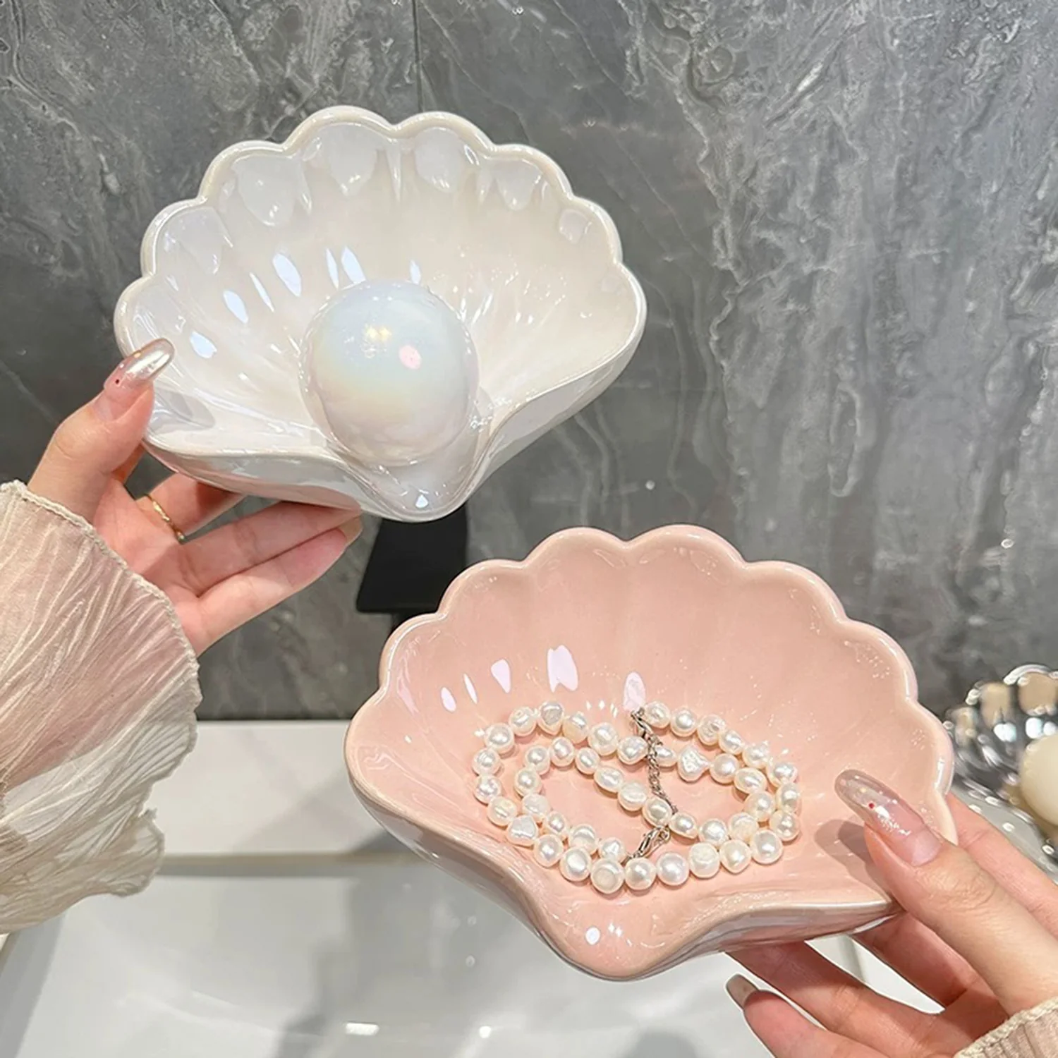 Ceramic Sea-Shell Soap Dish with Self Draining for Bathroom Shower - Image 3