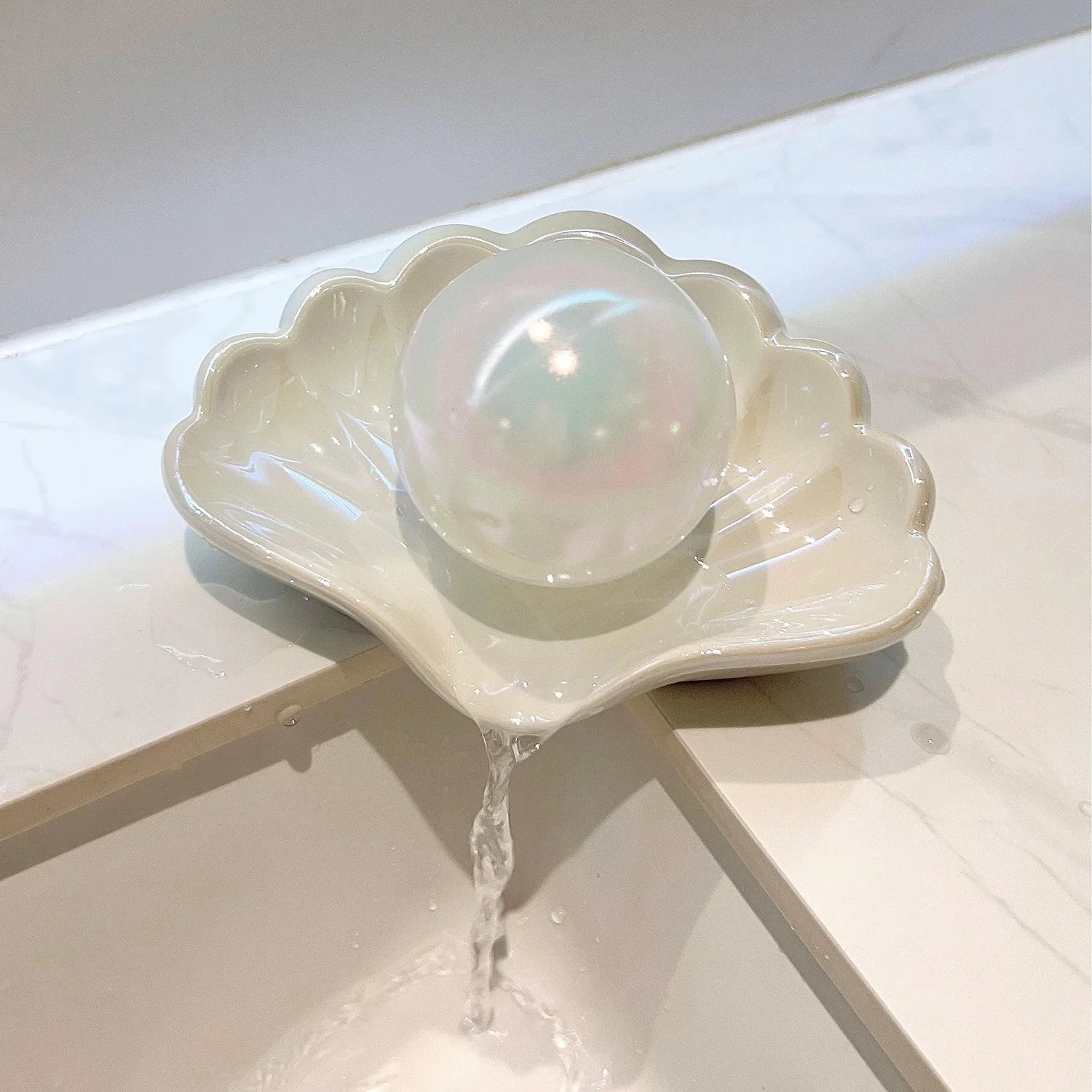 Ceramic Sea-Shell Soap Dish with Self Draining for Bathroom Shower - Image 4