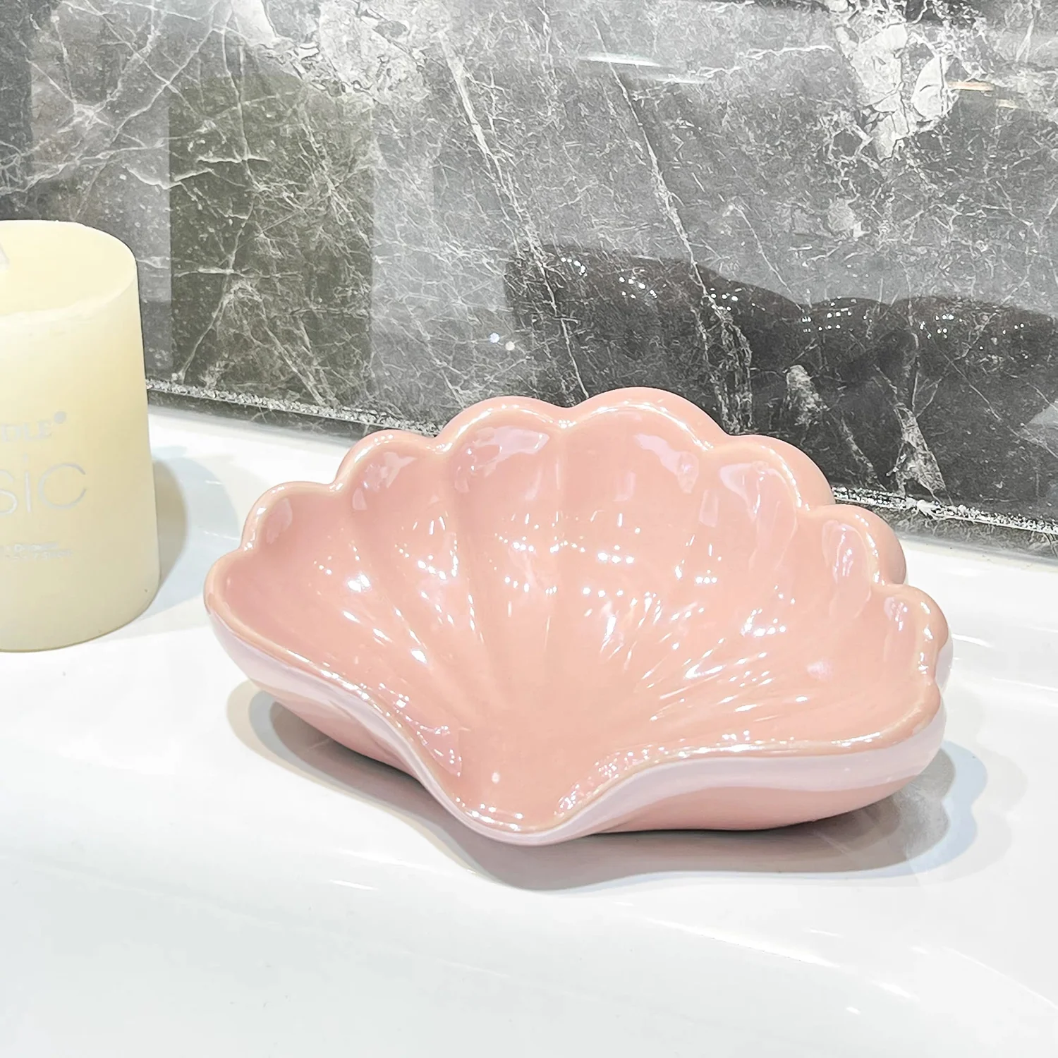 Ceramic Sea-Shell Soap Dish with Self Draining for Bathroom Shower - Image 5