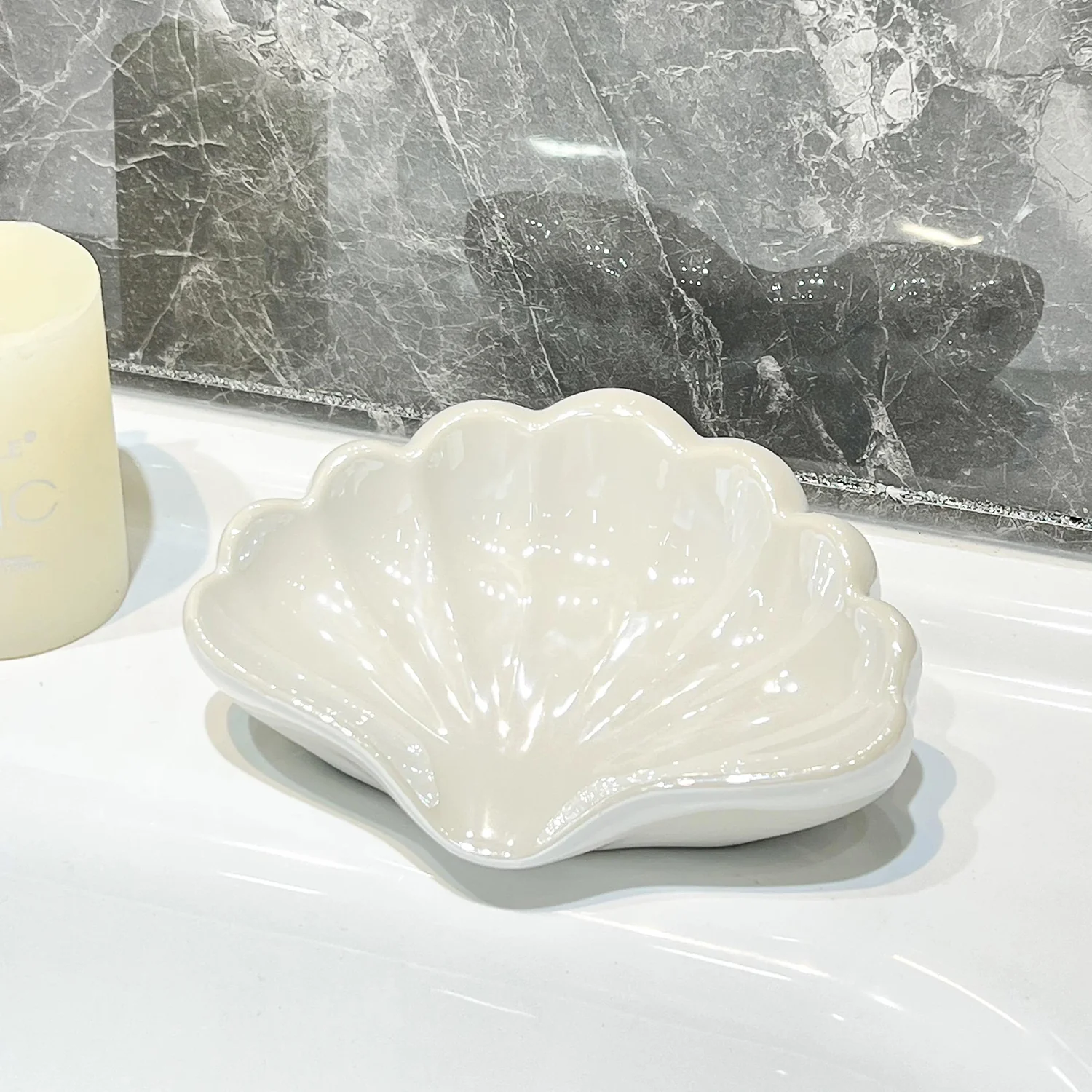 Ceramic Sea-Shell Soap Dish with Self Draining for Bathroom Shower - Image 6