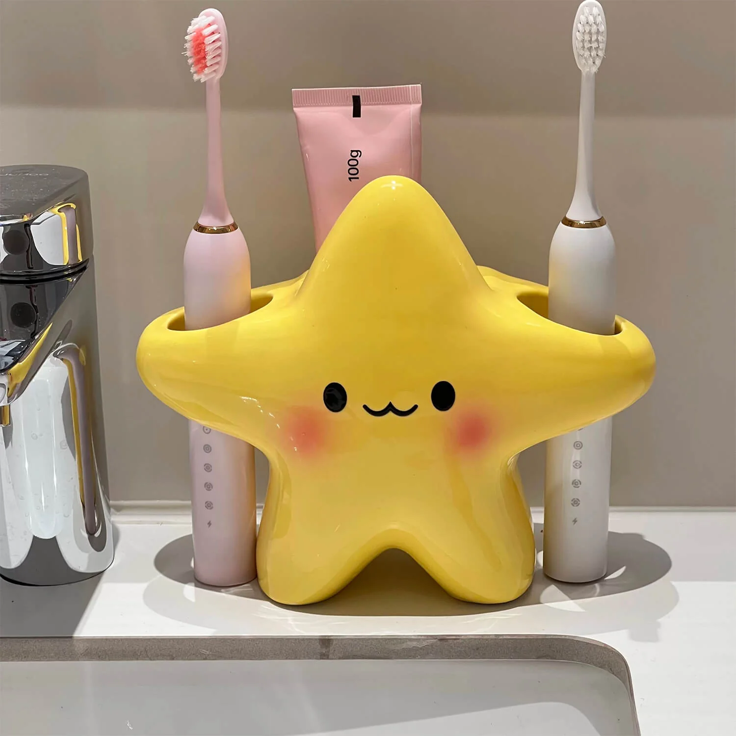 Star Design Ceramic Toothbrush Holder for Bathroom Storage - Image 4
