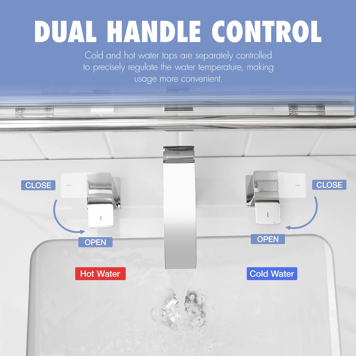 Chrome 2 Handle Waterfall Widespread Bathroom Faucet for 3 Hole Sink - Image 3