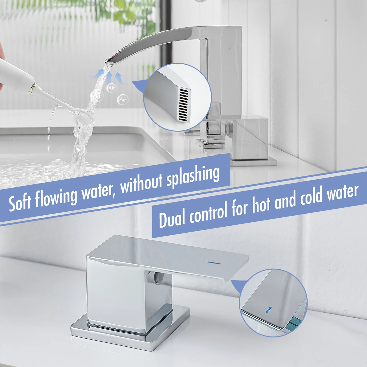 Chrome 2 Handle Waterfall Widespread Bathroom Faucet for 3 Hole Sink - Image 4