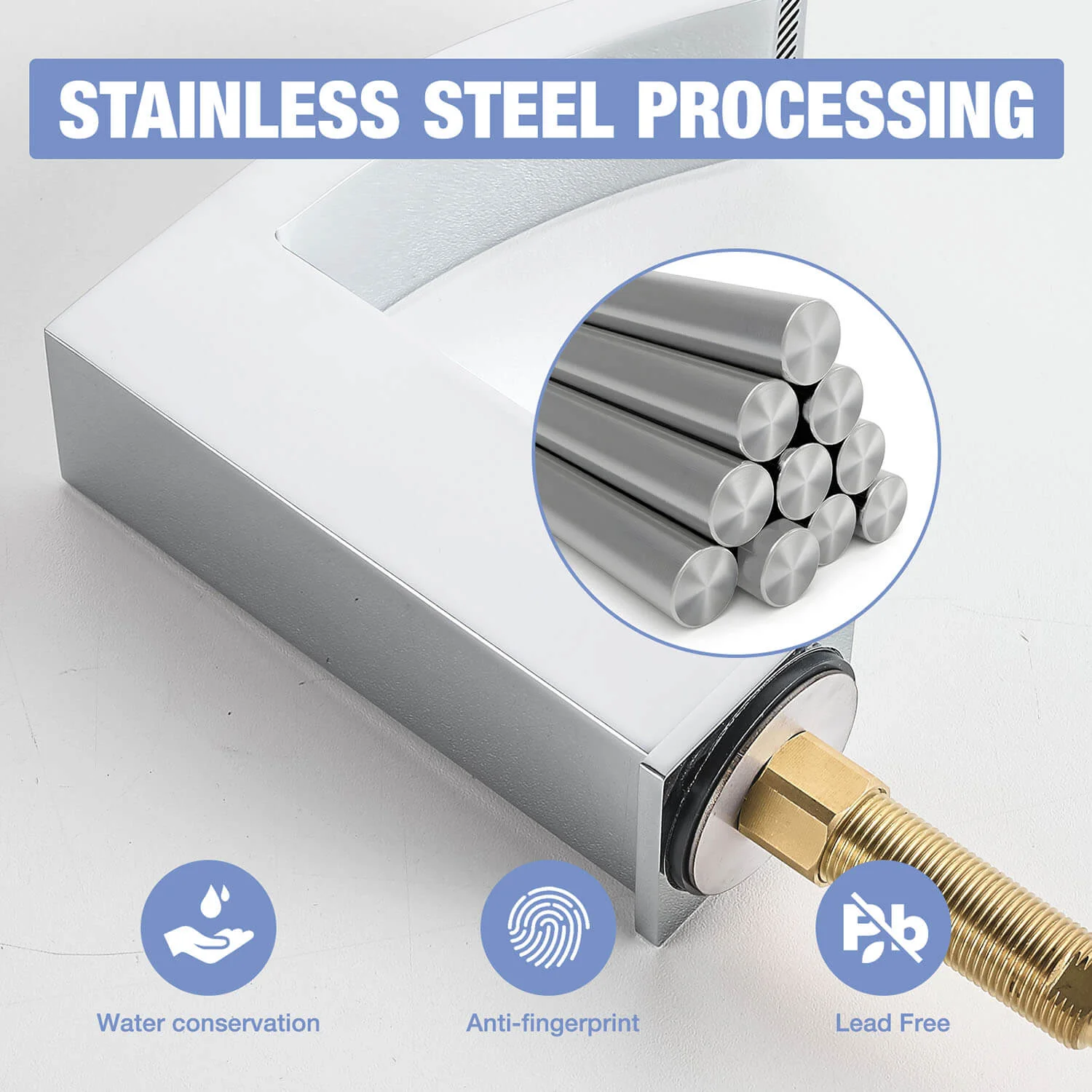 Chrome 2 Handle Waterfall Widespread Bathroom Faucet for 3 Hole Sink - Image 5