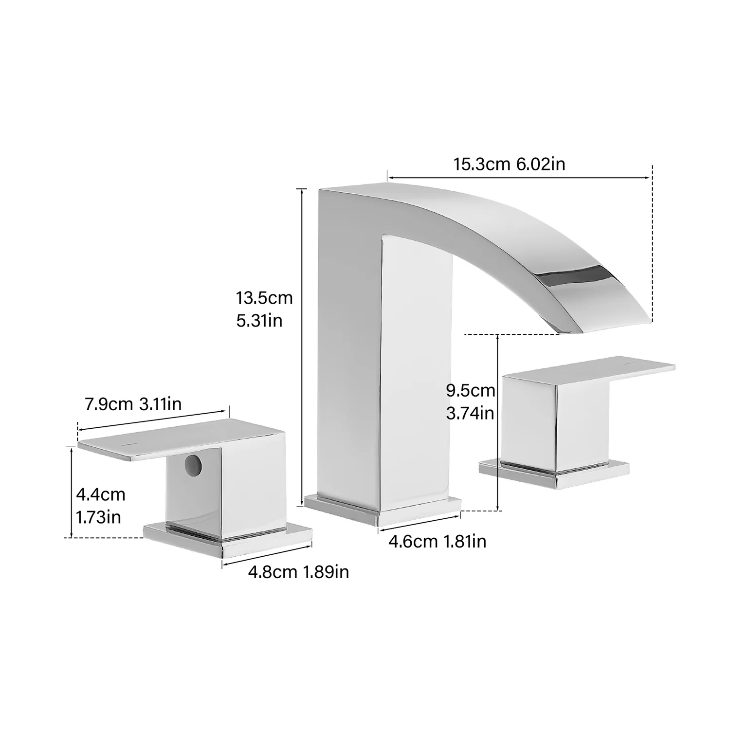 Chrome 2 Handle Waterfall Widespread Bathroom Faucet for 3 Hole Sink - Image 6