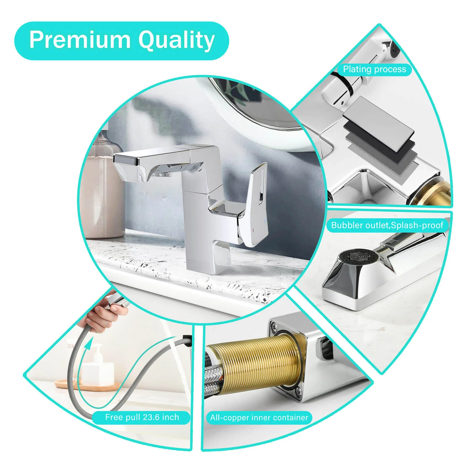 Chrome Single Hole Pull-Down Bathroom Faucet with LED Temperature Display - Image 5