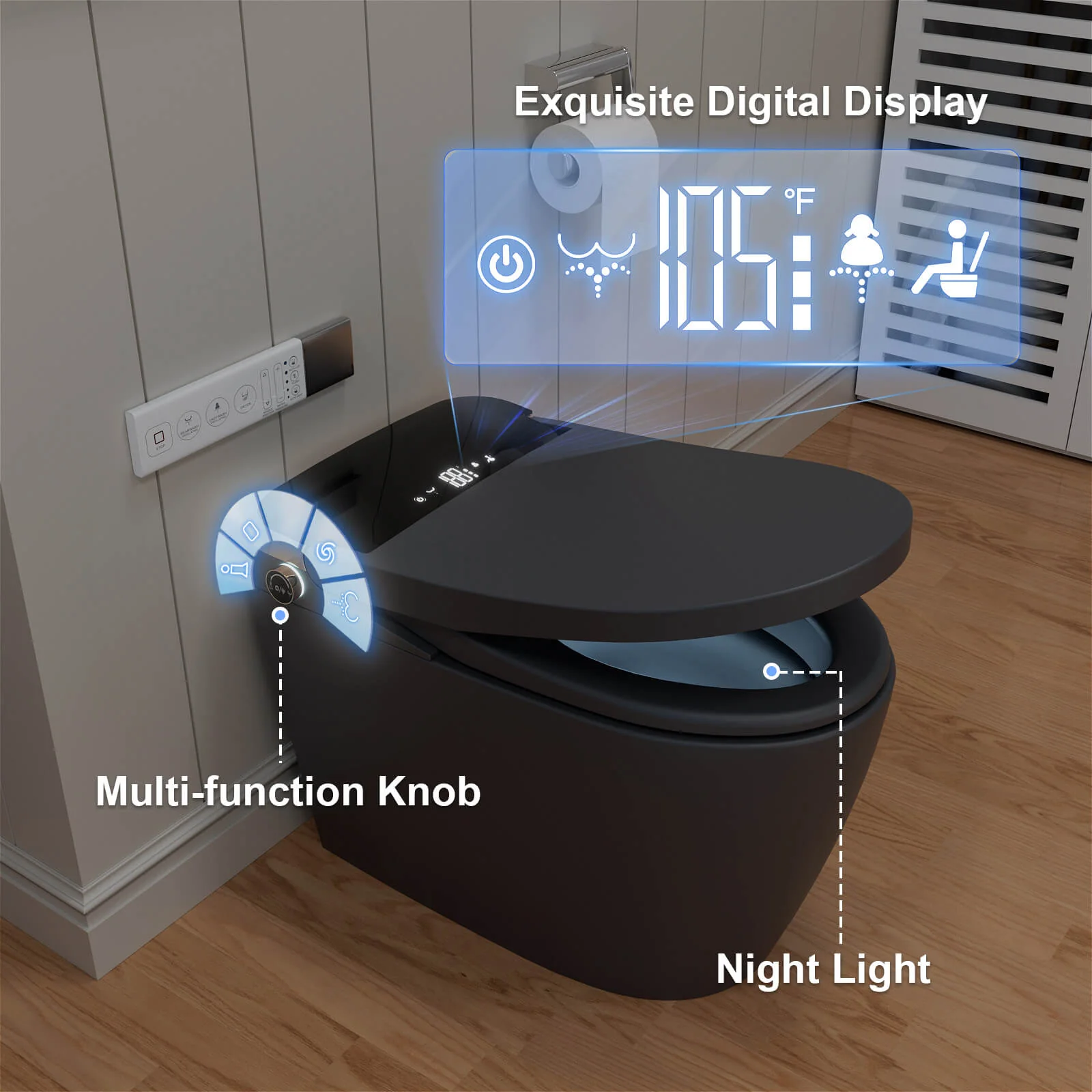 One Piece Smart Toilet with Bidet Built in, LED Night Light, Heated Seat, Warm Water - Image 17