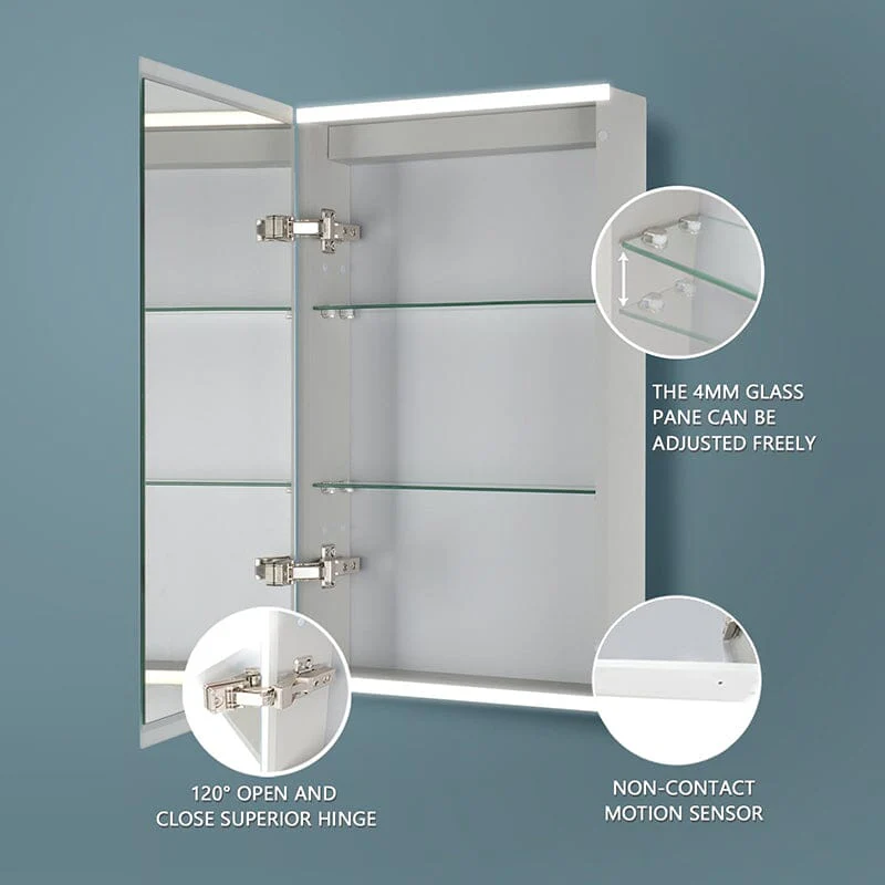 15 x 26  Inch Dimmable LED Bathroom Mirror Cabinet with 3-Tier Storage Shelves - Image 5