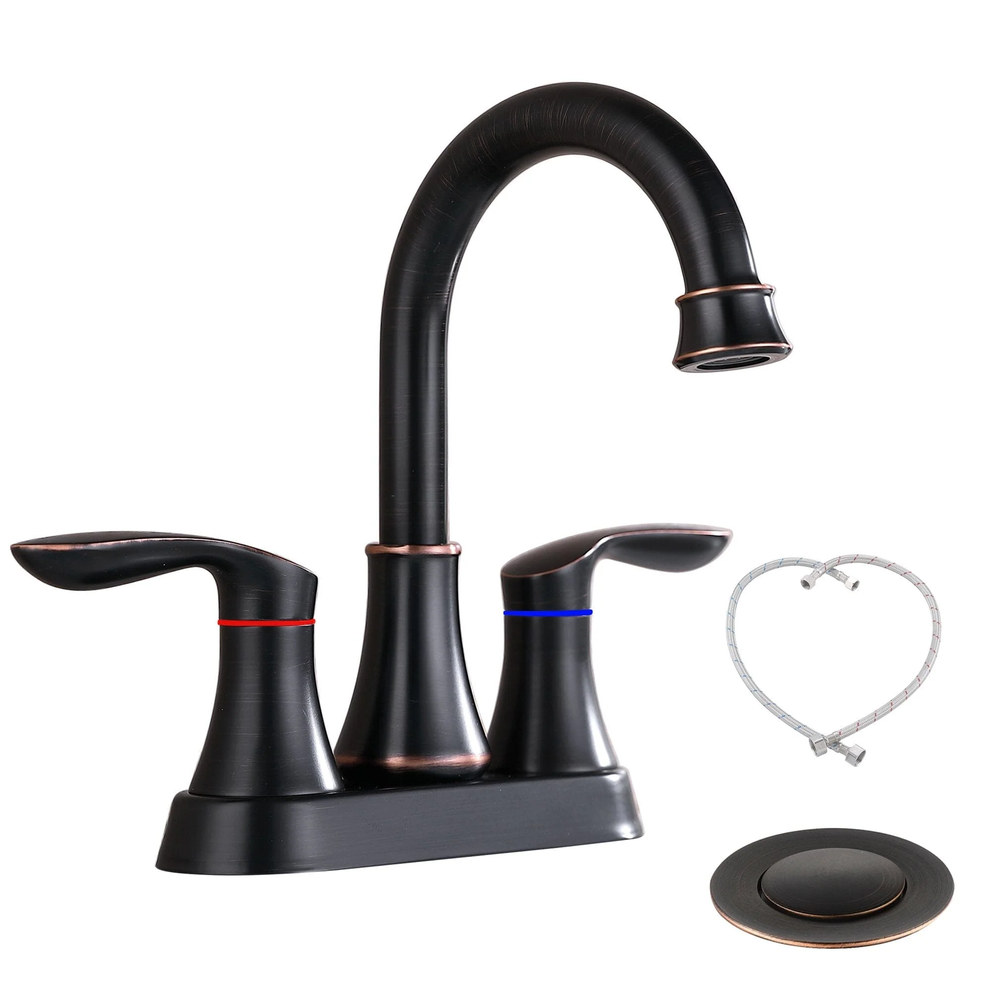 Giving Tree 2-Handle 4-Inch Oil Rubbed Bronze Bathroom Faucet, Bathroom Vanity Sink Faucets with Pop-up Drain and Supply Hoses - Image 10