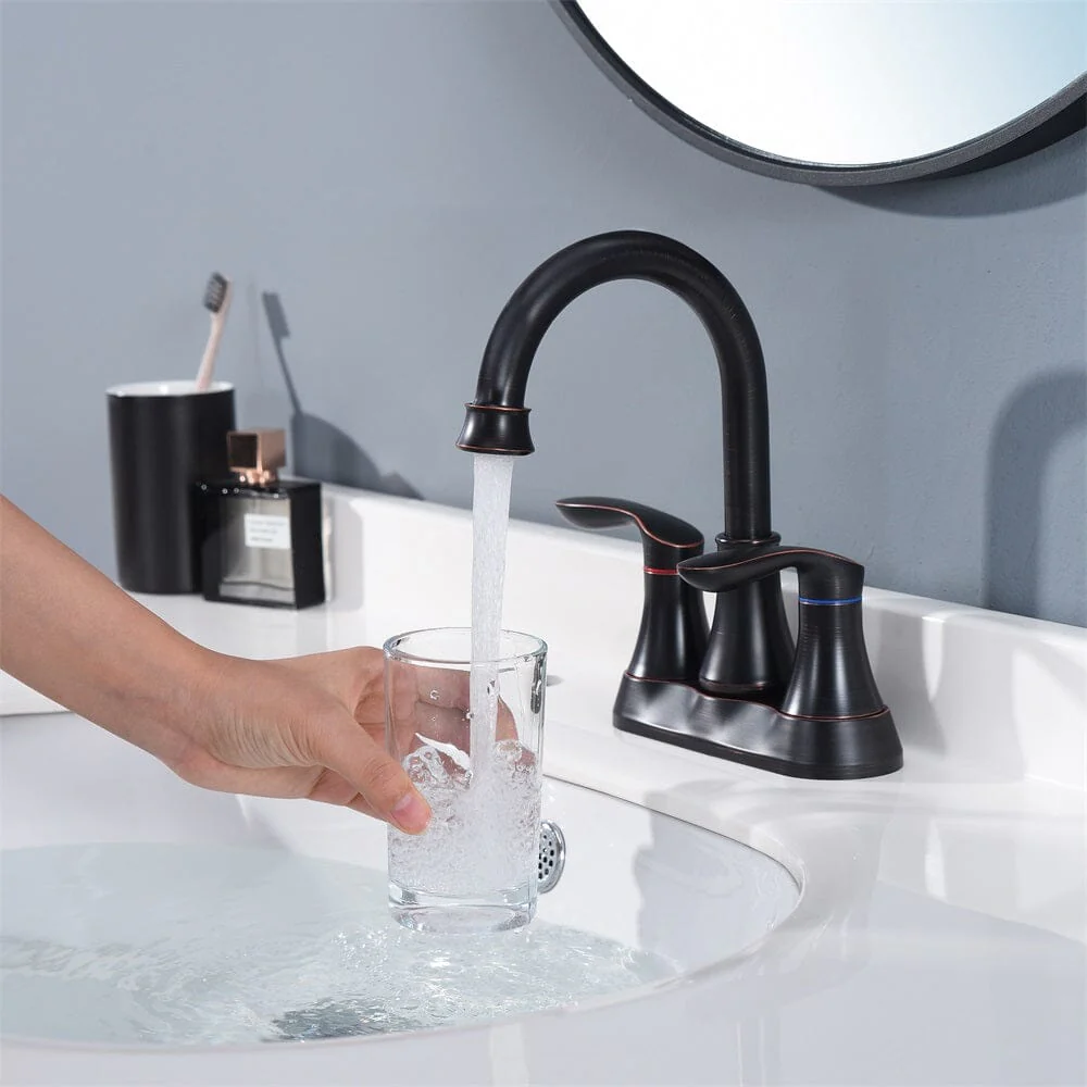 Giving Tree 2-Handle 4-Inch Oil Rubbed Bronze Bathroom Faucet, Bathroom Vanity Sink Faucets with Pop-up Drain and Supply Hoses - Image 3